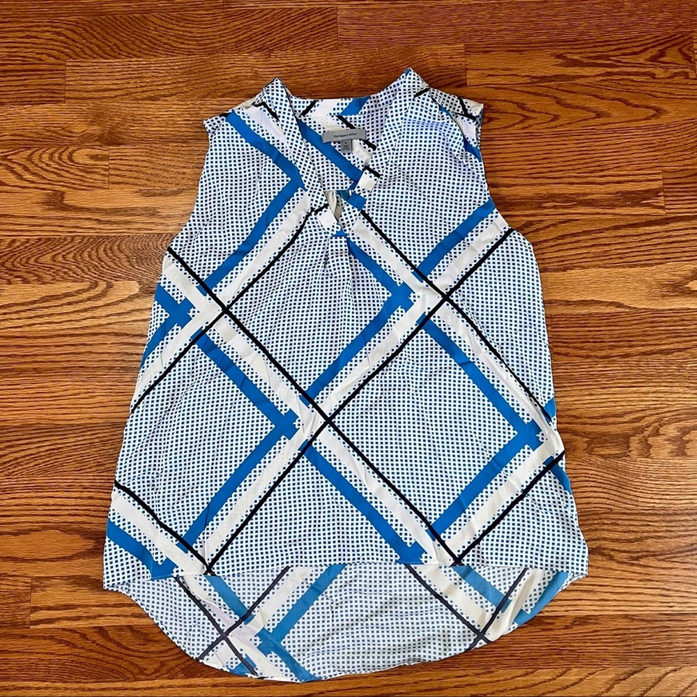 Classiques Entier Sleeveless White, Blue and Black Patterned Blouse, Size M